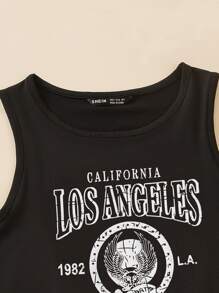 SHEIN Unity Áo hai dây Đồ họa Lá thư Giải trí - màu đen - Xem 5