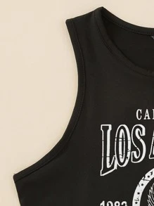 SHEIN Unity Áo hai dây Đồ họa Lá thư Giải trí - màu đen - Xem 6