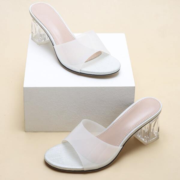 

Clear Minimalist Chunky Mules, White