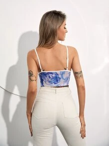 SHEIN Essnce Áo hai dây Lộ Lưng Tương phản ren Tương phản ràng buộc Đá hoa Gợi cảm - Nhiều màu - Xem 2