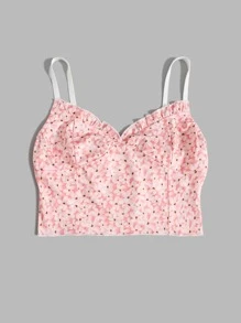 Áo khoác và áo lót dành cho xe tăng nữ viền lá sen Họa tiết hoa Boho - Màu Hồng  San hô - Xem 1