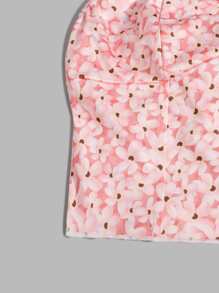 Áo khoác và áo lót dành cho xe tăng nữ viền lá sen Họa tiết hoa Boho - Màu Hồng  San hô - Xem 3