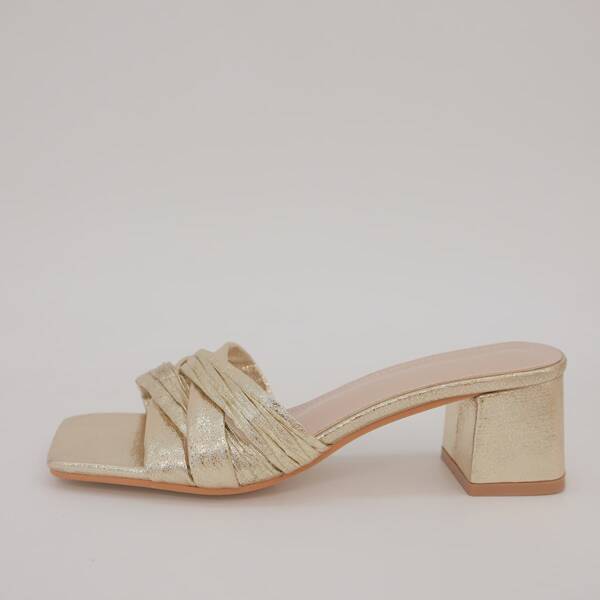 

Metallic Braided Design Chunky Sandal Mules, Gold