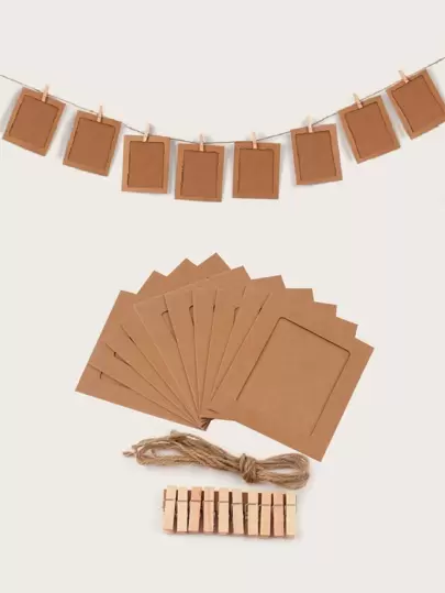 1 paquete de 4/5 pulgadas Juego de marco de fotos de papel, banderín y clip y cuerda, decoración de fondo para fiesta de cumpleaños, decoración de fotos, decoración colgante para fondo de fiesta, suministros de decoración para habitación de fiesta de cumpleaños, decoración de temporada de regreso a la escuela, decoración de fondo para carpeta de fotos de Navidad y Halloween, banderín de fotos de color caqui decorativo para fiesta de cumpleaños, baby shower, boda, aniversario y eventos festivos