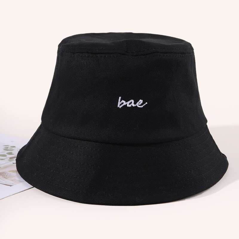 

Letter Graphic Embroidery Bucket Hat, Black