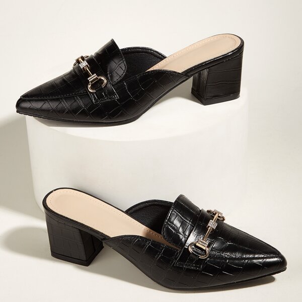 

Horsebit Decor Chunky Heeled Mules, Black