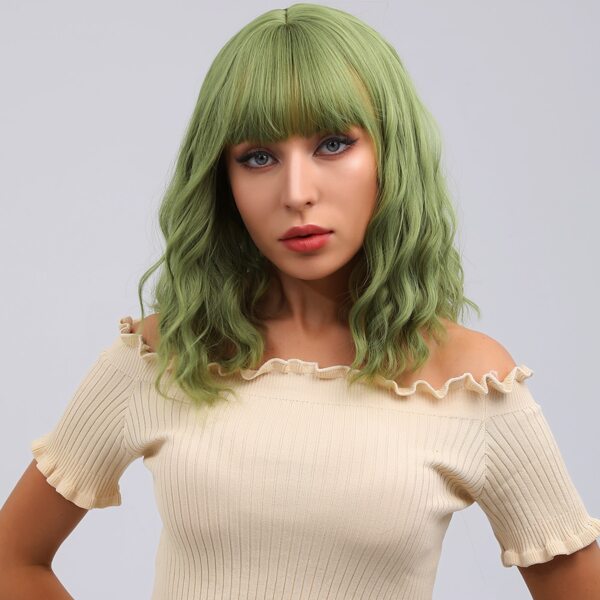 

Natural Short Curly Wig With Bangs, Green