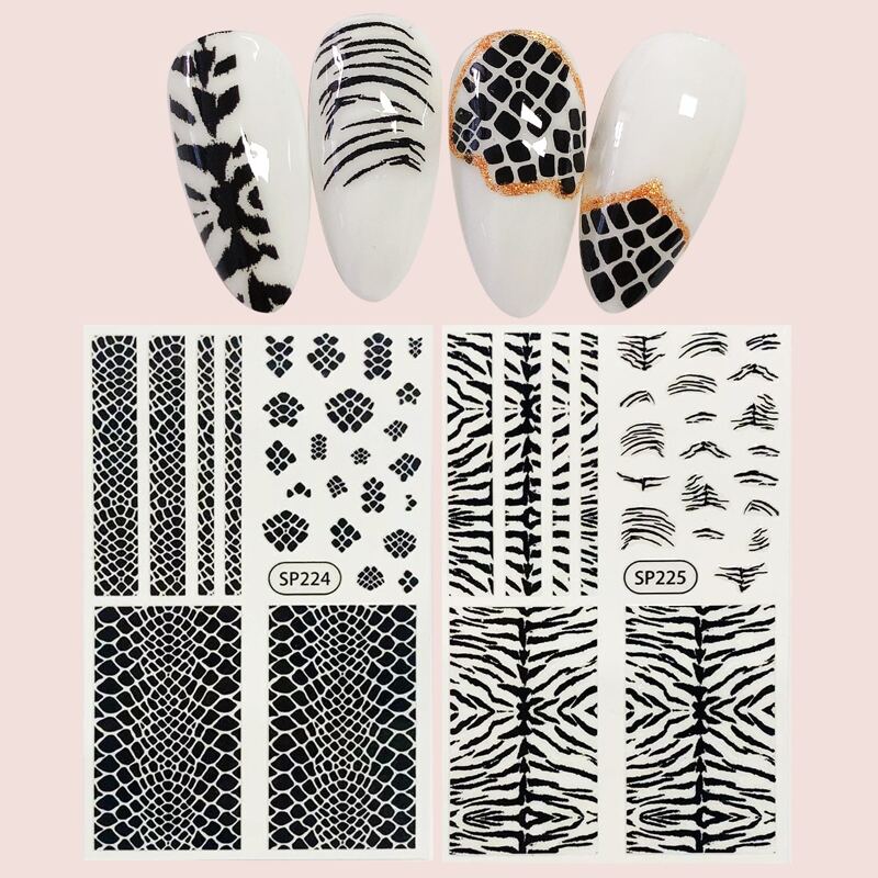 

2sheets Snakeskin Nail Art Sticker, Black
