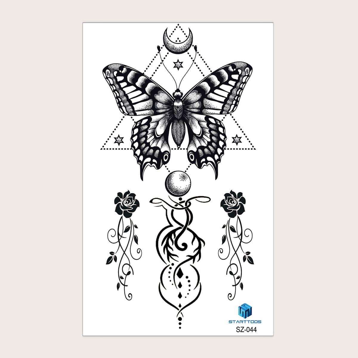 

1sheet Butterfly Pattern Tattoo Sticker, Black