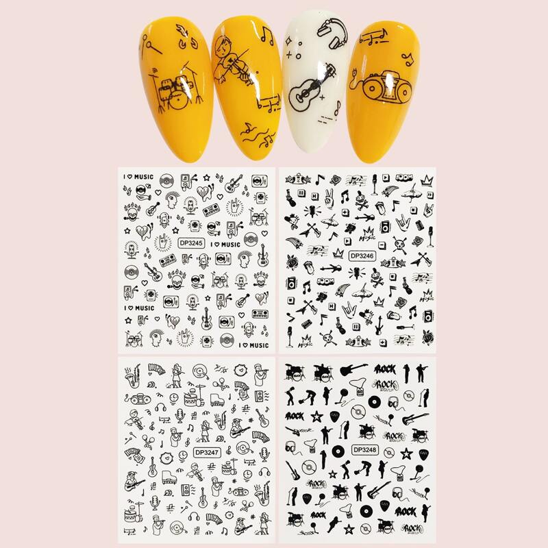 

4sheets Musical Instrument Nail Art Sticker, Black