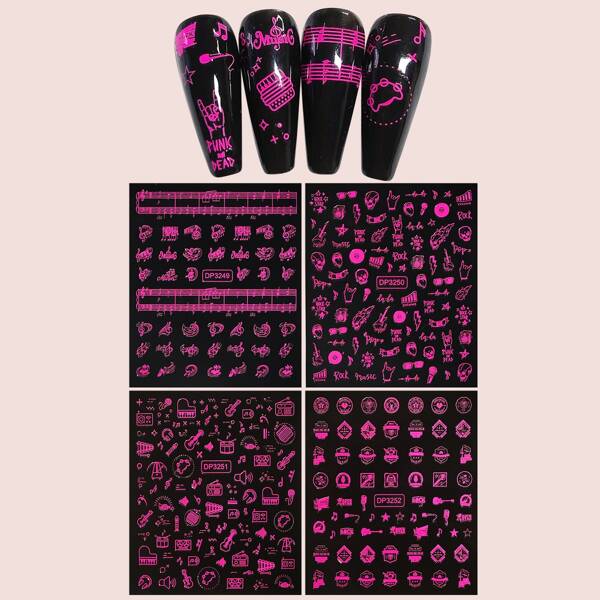 

4sheets Musical Instrument Nail Art Sticker, Pink