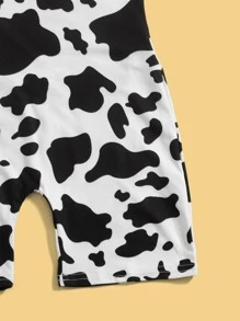 SHEIN Tween Girl Cow Print Cami Unitard Romper - Black and White - View 4