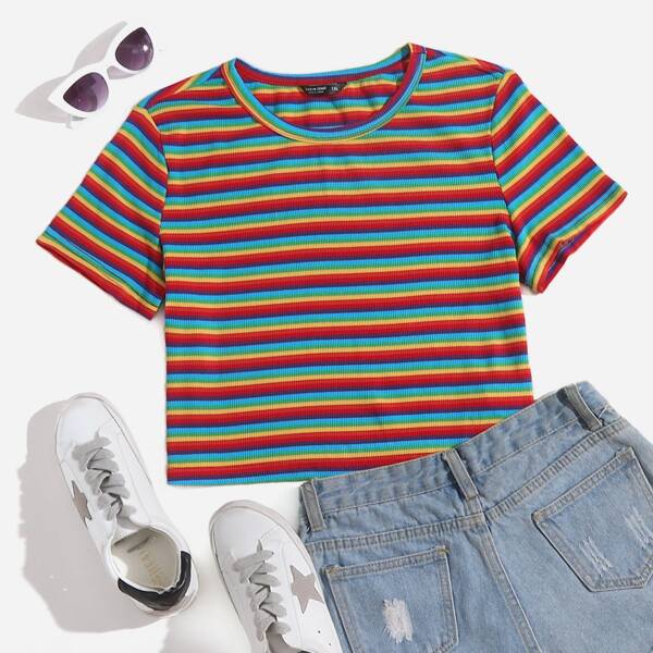 

Plus Rainbow Striped Tee, Multicolor