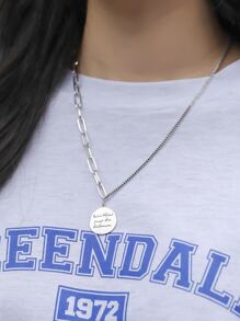 DAZY Disc Charm Necklace - Silver - View 1