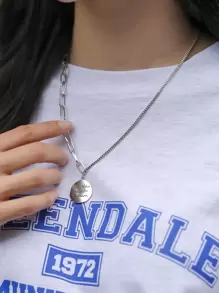 DAZY Disc Charm Necklace - Silver - View 4