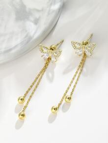 Butterfly Decor Earring Jackets - Yellow Gold - View 2