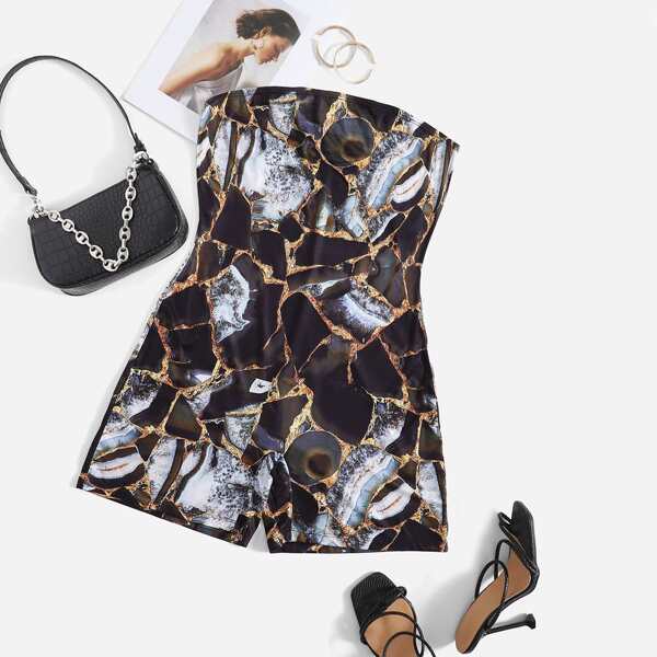 

Plus Marbled Print Tube Romper, Multicolor