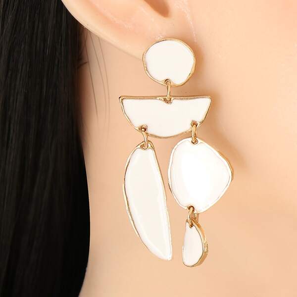 

Geometric Decor Drop Earrings, White