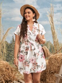 SHEIN VCAY 大碼印花直筒連衣裙 - 白色 - 查看 3