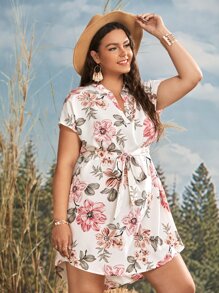 SHEIN VCAY 大碼印花直筒連衣裙 - 白色 - 查看 5