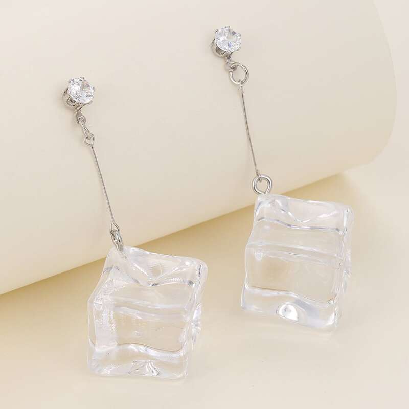 

Clear Cube Drop Earrings, White