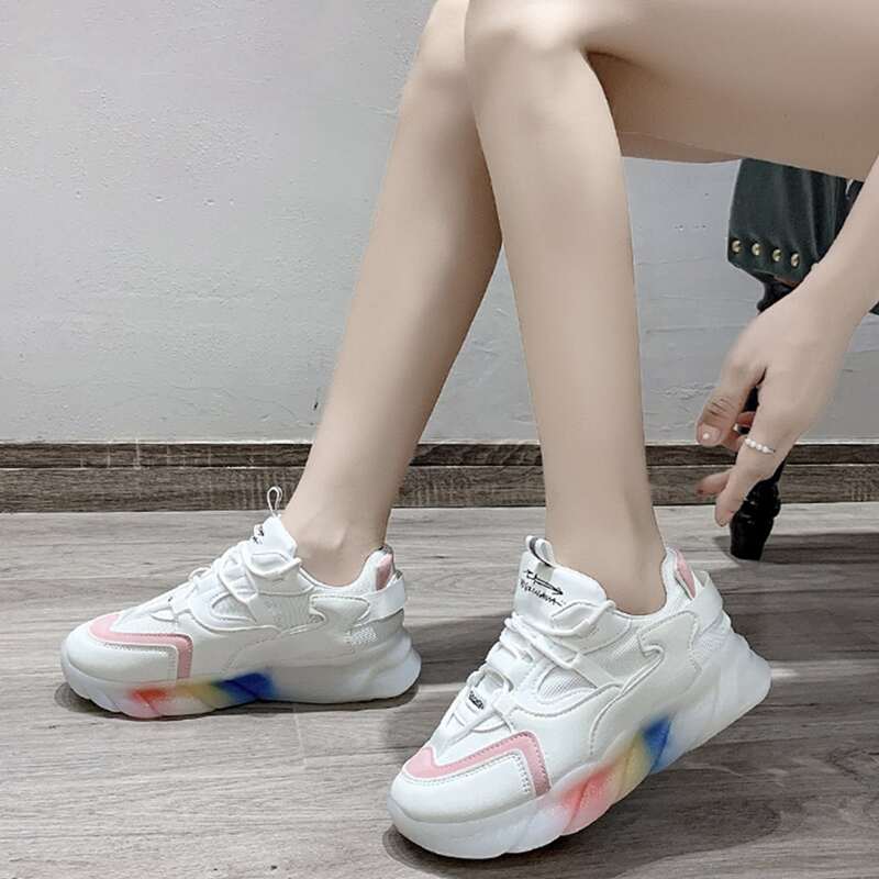 

Lace-up Front Letter Print Chunky Sneakers, Pink