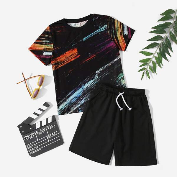 

Boys Graphic Print Tee & Track Shorts, Multicolor