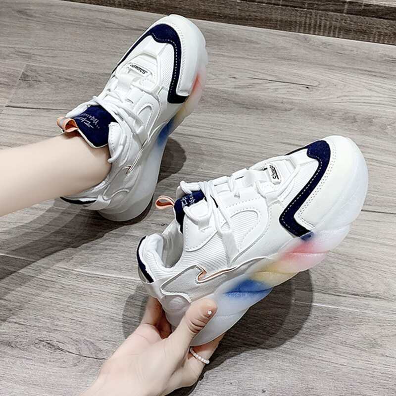 

Lace-up Front Letter Print Chunky Sneakers, Blue