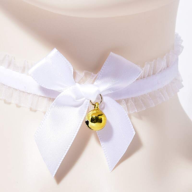 

1pc Bell Decor Lace Choker, White