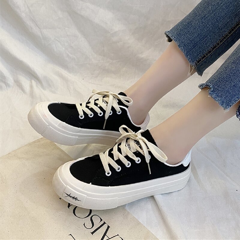 

Lace-up Front Canvas Shoes, Black