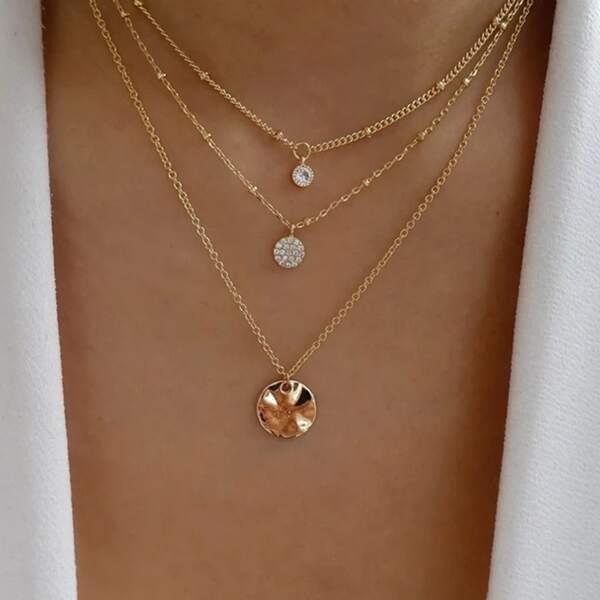 

Rhinestone Decor Layered Necklace, Gold
