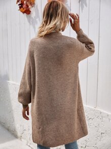 SHEIN LUNE Ribbed Knit Drop Shoulder Cardigan - Mocha Brown - View 2