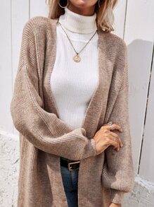 SHEIN LUNE Ribbed Knit Drop Shoulder Cardigan - Mocha Brown - View 5