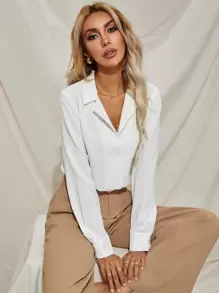 Áo sơ mi Nút Túi màu trơn Giải trí - trắng - Xem 1