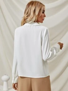 Áo sơ mi Nút Túi màu trơn Giải trí - trắng - Xem 2