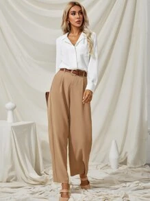 Áo sơ mi Nút Túi màu trơn Giải trí - trắng - Xem 6