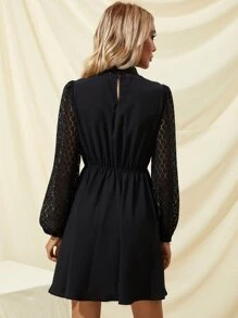 SHEIN Frenchy Solid Eyelet Lace Dress Winter Elegant Black Party Evening Dress Spring - Black - View 2