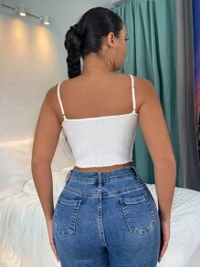 بلايز بحمالات عارية الذراعين الصاف جذابة - أبيض - مشاهدة 2