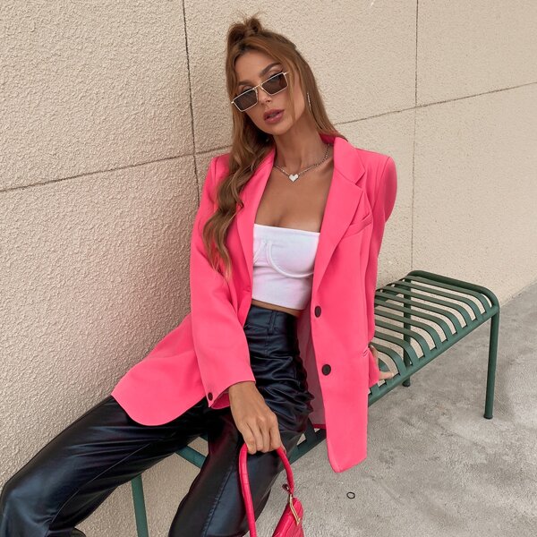 

Single Breasted Lapel Neck Solid Blazer, Pink