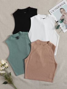 SHEIN EZwear Áo hai dây Gân đan màu trơn Giải trí - Nhiều màu - Xem 1