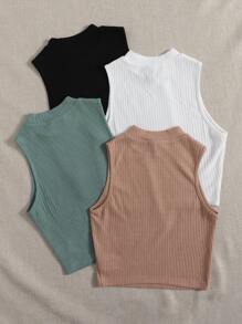 SHEIN EZwear Áo hai dây Gân đan màu trơn Giải trí - Nhiều màu - Xem 2