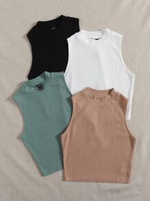 SHEIN EZwear Áo hai dây Gân đan màu trơn Giải trí - Nhiều màu - Xem 4