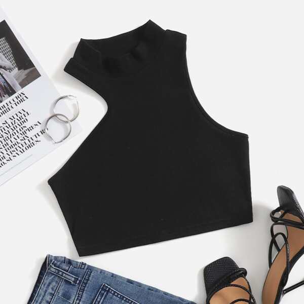 

Round Neck Asymmetrical Top, Black
