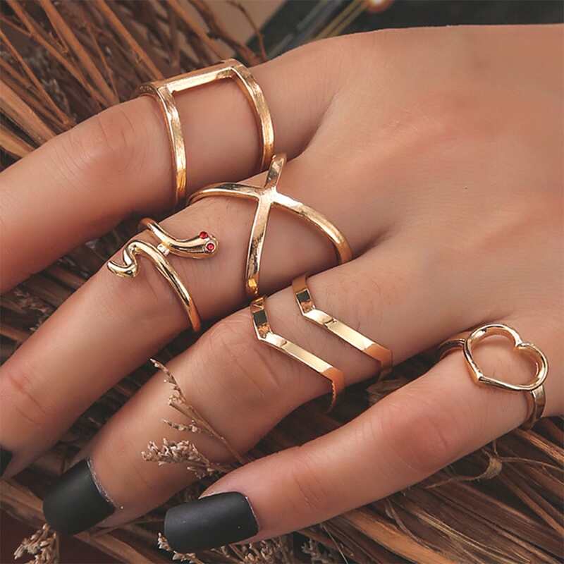 

5pcs Snake Design Ring, Gold