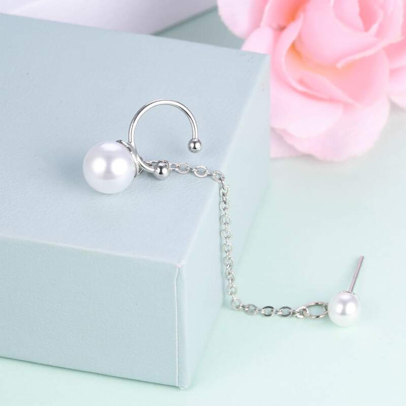 

1pc Faux Pearl Decor Earrings, Silver