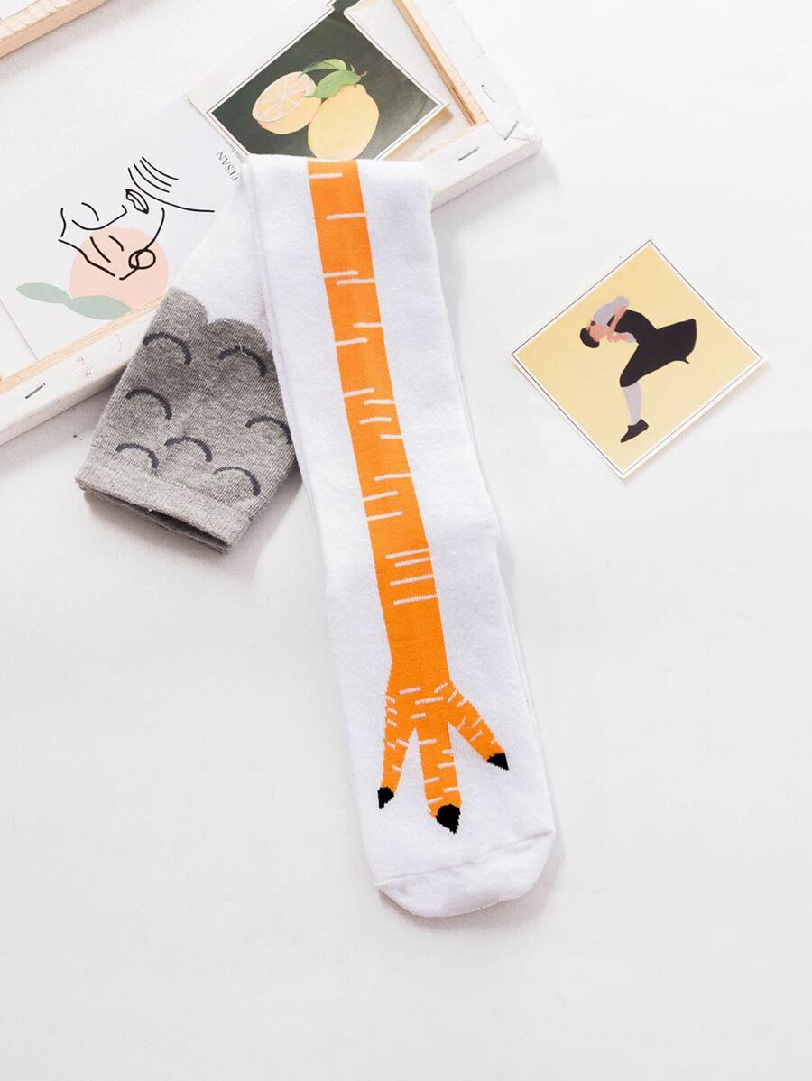 Cartoon Graphic Over The Knee Socks - White - View 1