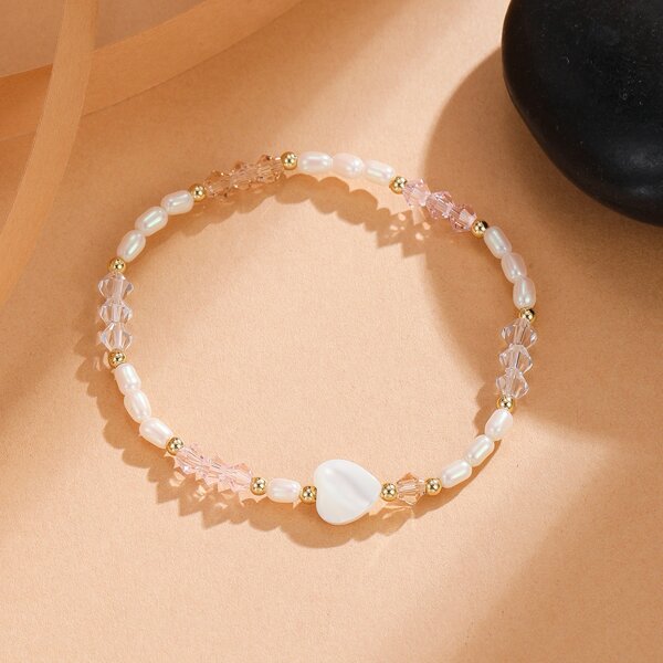 

14K Gold Plated Natural Pearl Decor Bracelet, White