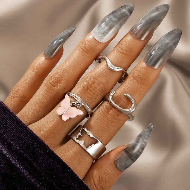 

4pcs Butterfly Decor Ring, Silver
