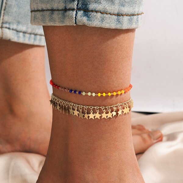 

2pcs Star Charm Anklet, Gold