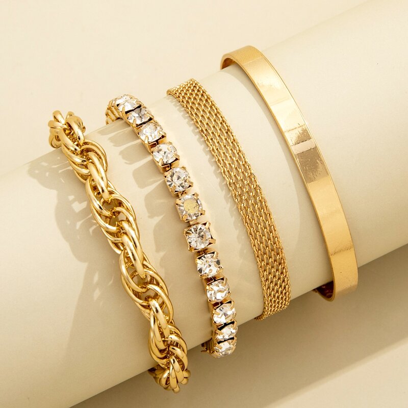 

4pcs Rhinestone Decor Bracelet, Gold